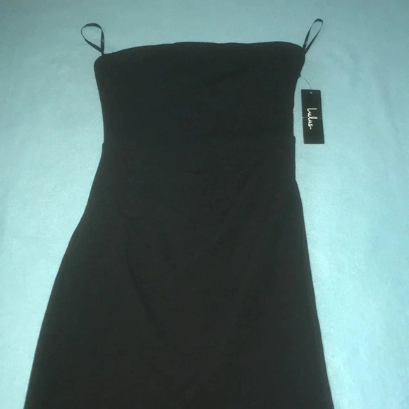 LULUS FOXY strapless maxi black non slip bodice front side high slit NEW size XS - Picture 3 of 12